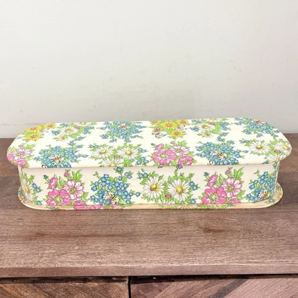 Vintage Floral Fabric Covered Trinket Box Vanity‎ Storage Lidded Cottagecore 14